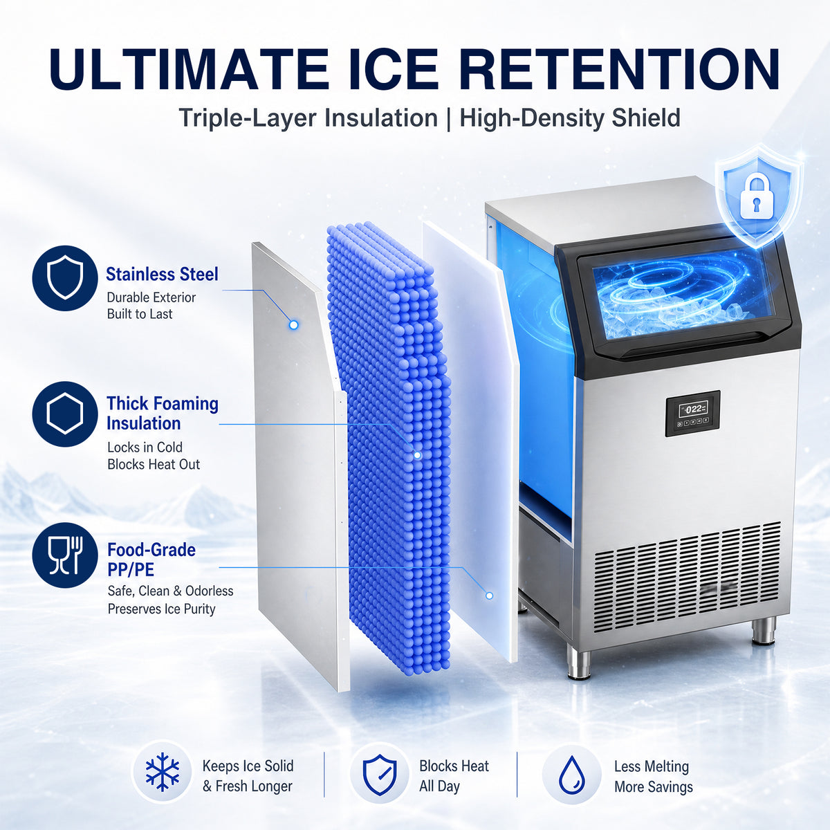 Ecojoy Commercial Ice Maker 500Lbs/24H with 125LBS Large Storage, 162 Ice Cubes in 7-23min, Auto Cleaning & Timing Function, Under Counter/Freestanding, Cube Ice Maker for Bar Cafe Restaurant, Silver