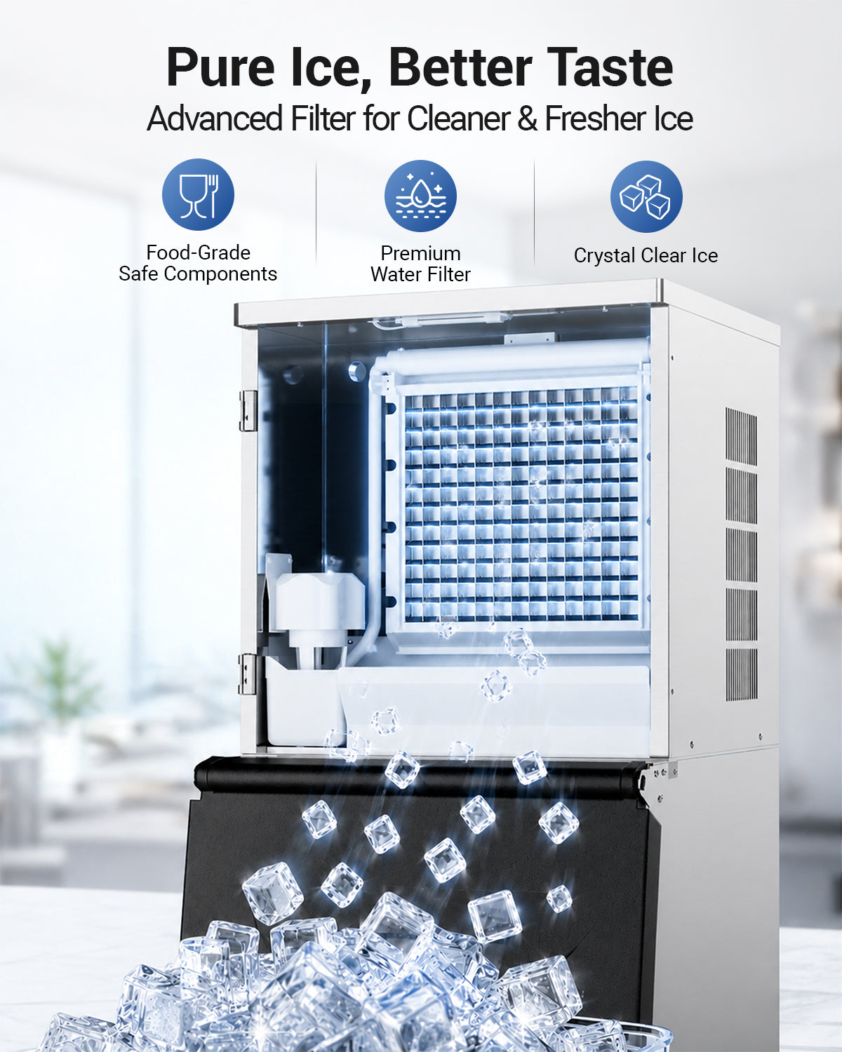 Ecojoy 700 Lbs/24H Commercial Ice Maker Machine with 500 Lbs Storage Bin, Air-Cooled Ice Maker Producing 156 Cubes Every 8–15 Minutes, Adjustable Ice Thickness, ETL Approved, Self-Cleaning for Bar, C