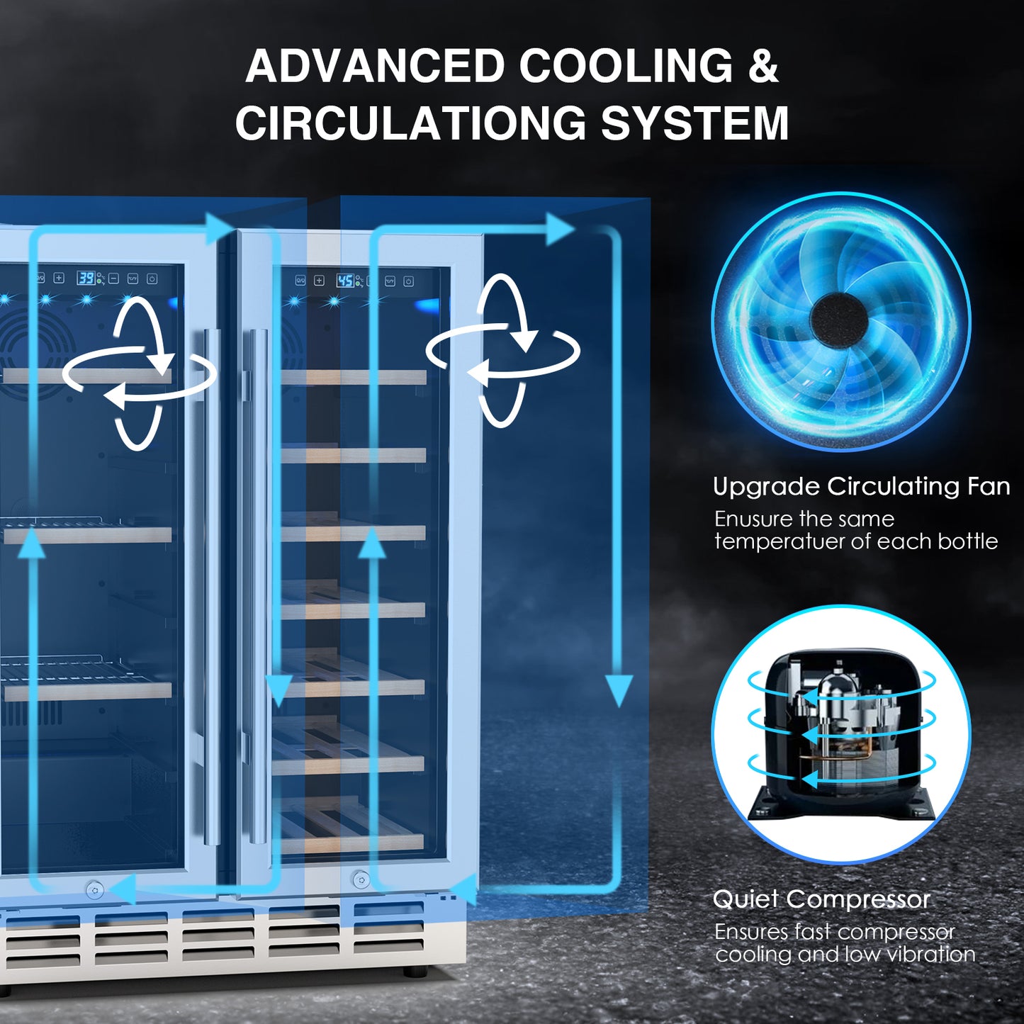 Dual Zone Wine Cooler Beverage Refrigerator, 24 inch Wine Coolers Fridge with Safety Locks and Glass Door for 20 Bottles and 57 Cans