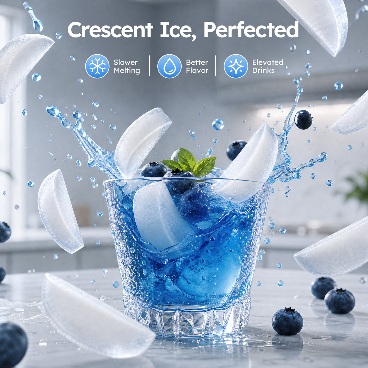 Ecojoy Under Counter Ice Maker, Crescent Ice Maker Machine Commercial, 25Lbs/24H with 22lbs Storage Bin, No Drain Required, Built-in or Freestanding Ice Machine for Home Office Kitchen Bar