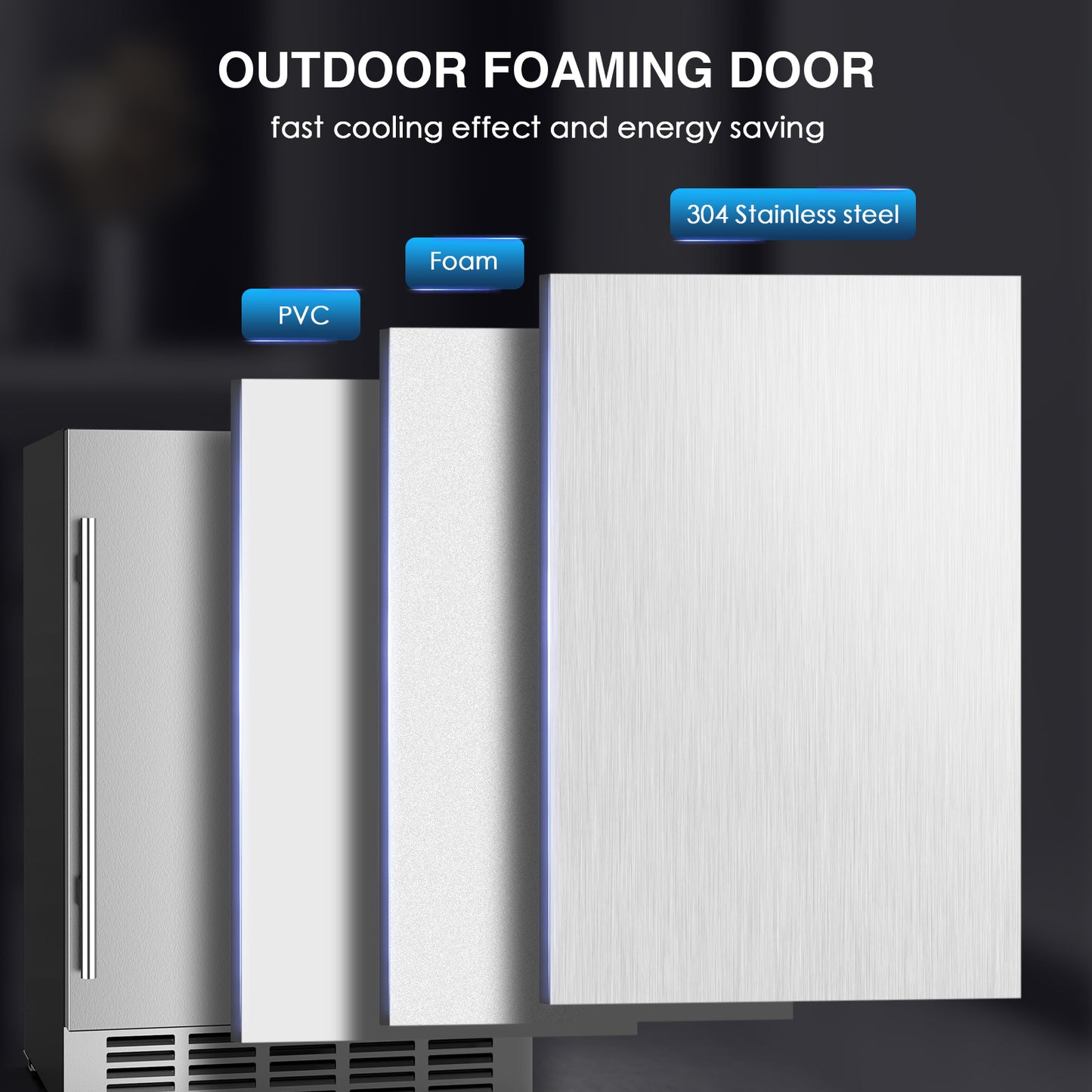 Outdoor Refrigerator 24'' Built-in Freestanding Compressor Beverage Fridge Refrigerator for Home/RV, Under counter Fridge Stainless Steel with Removable Shelves