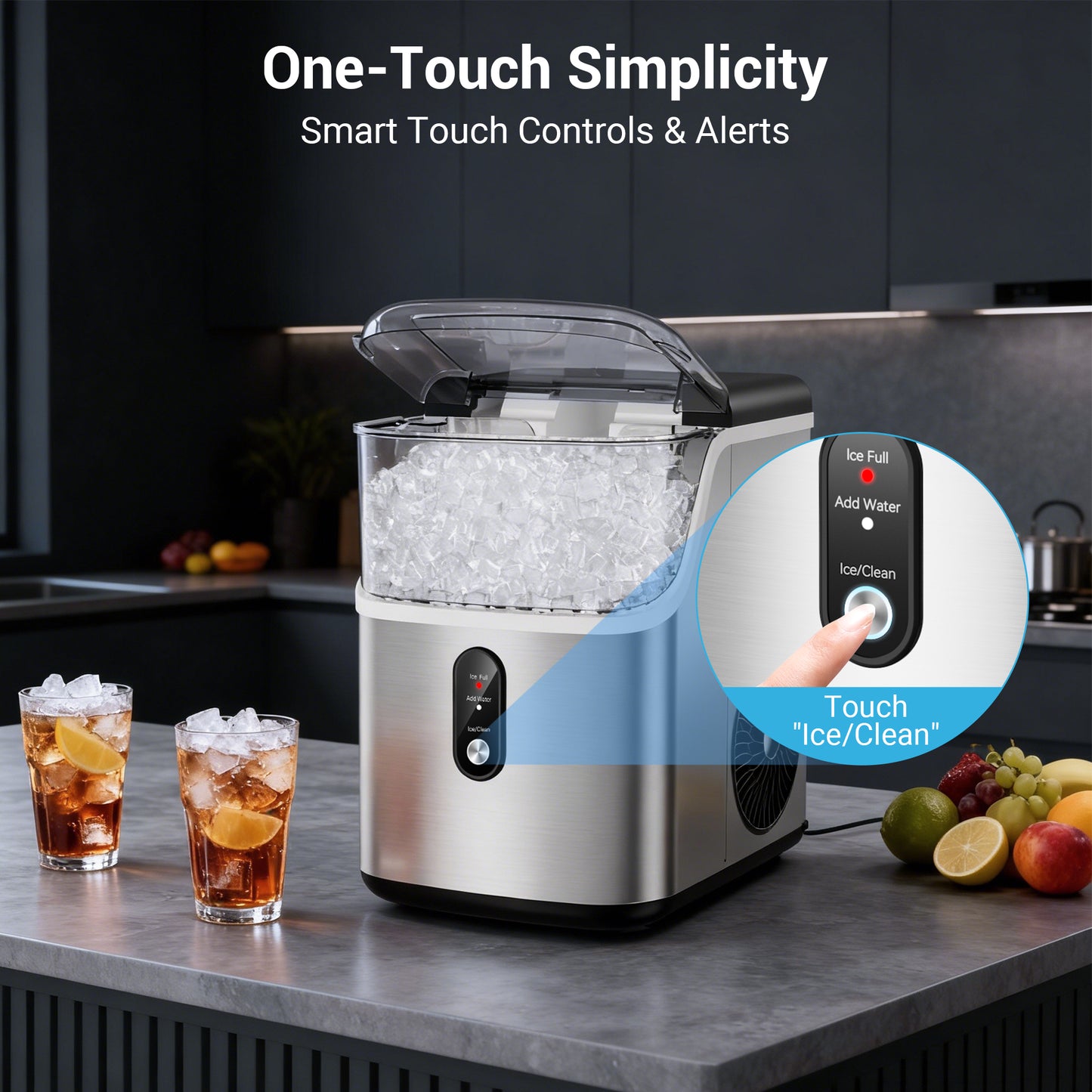 Ecojoy 35lbs/24H Nugget Ice Maker Countertop,Portable Ice Maker Machine with Auto-Cleaning, Black