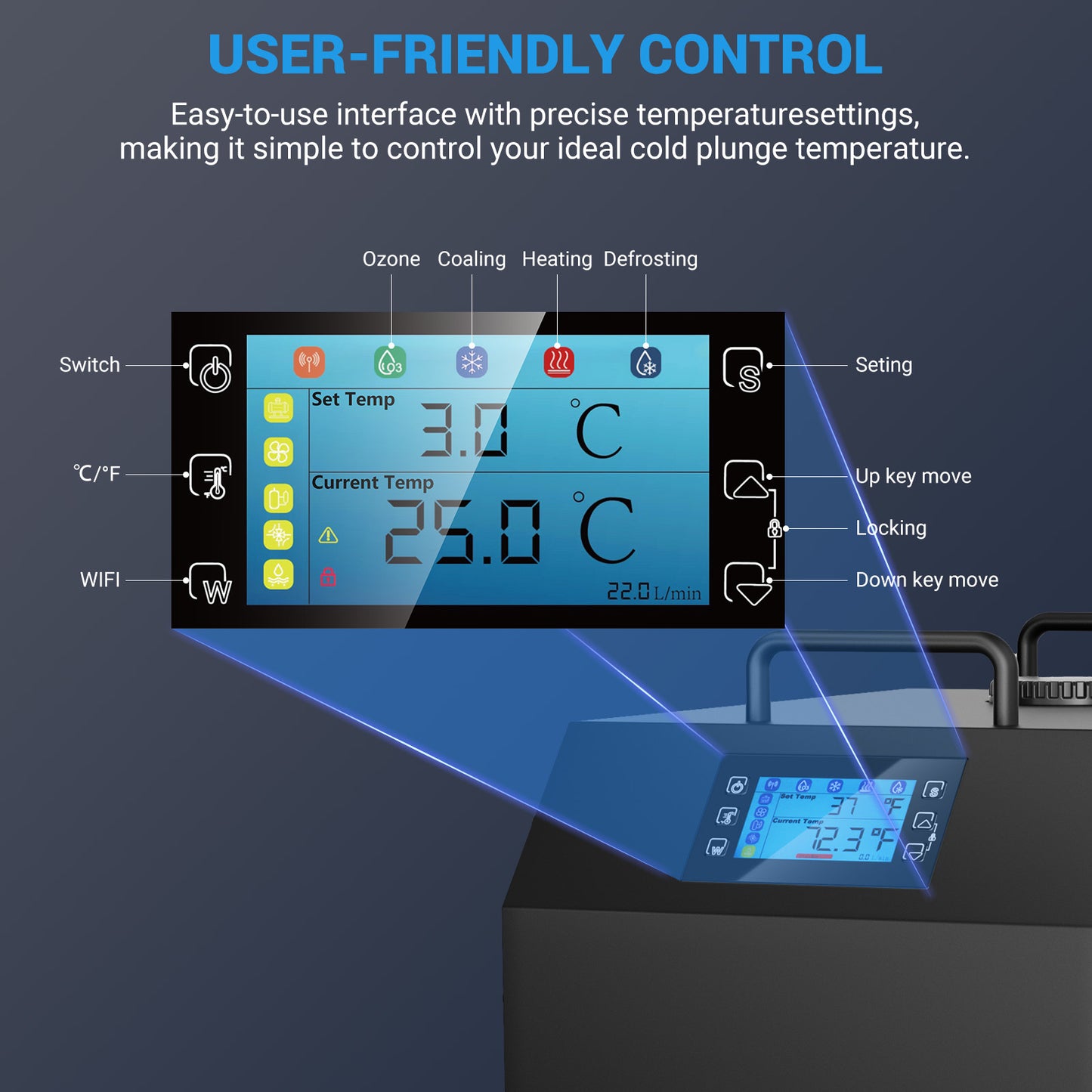 Ecojoy 1HP Fast Cooling Cold Plunge Water Chiller (Ice Bath & Hot Tub) with Smart App for axolotl,Hydroponic System,Ice Bath
