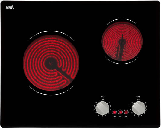 21 Inch 2 Burners Electric Cooktop 3700W Apartment Electric Stove Top Double Radiant, UL Certified, 9 Heating Level Knob Control, Overheating Protection, 110V-240V Ceramic Glass Cooktop