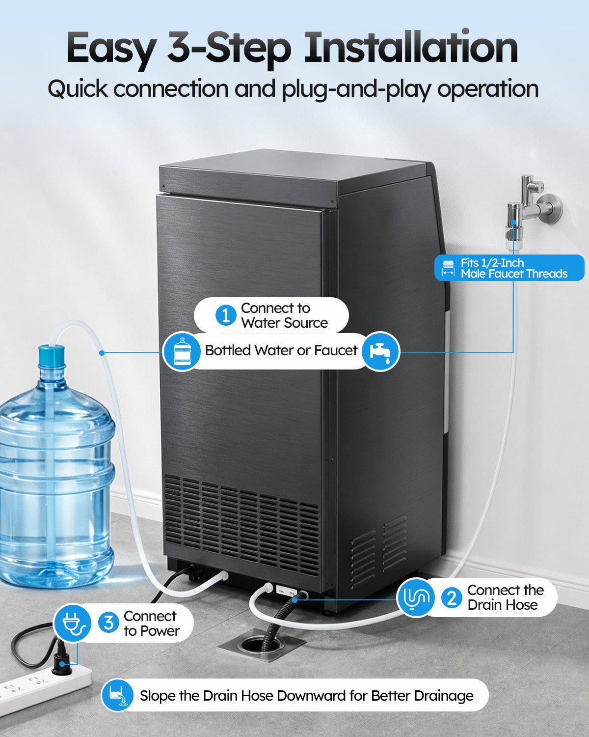 Ecojoy Commercial Ice Maker Machine, 100lbs/24H Stainless Steel Under Counter ice Machine with 33lbs Ice Storage Capacity, Freestanding Ice Maker