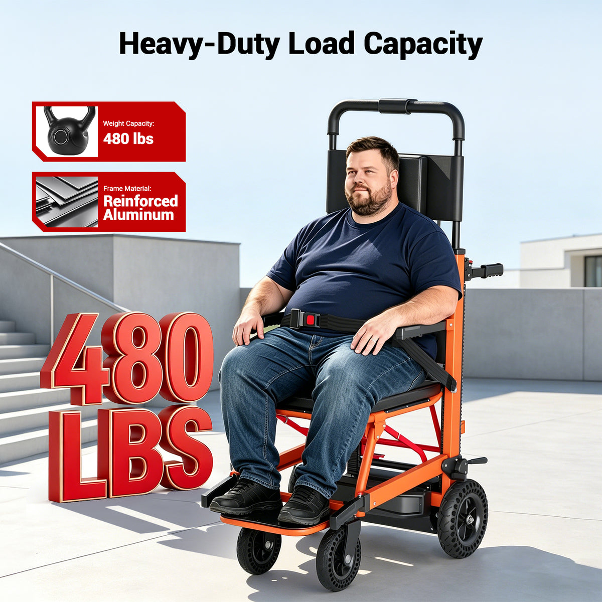 Ecojoy Power Stair Climbing Wheelchair, Electric Mobile Wheel Chair with Comfortable Soft Cushion for Seniors, Heavy Duty Motorized Wheelchair with 480 LBS Load Capacity, Foldable