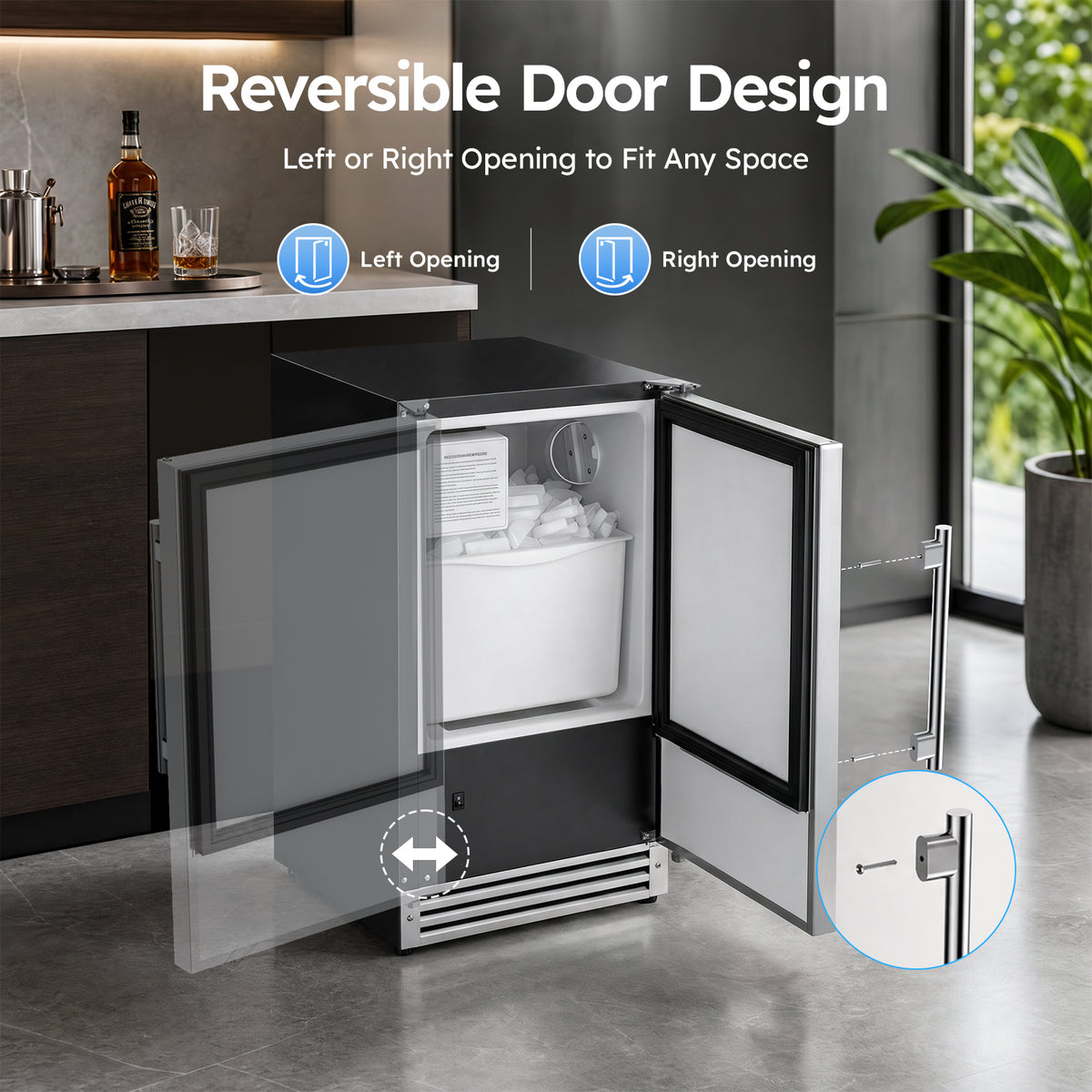 Ecojoy Under Counter Ice Maker, Crescent Ice Maker Machine Commercial, 25Lbs/24H with 22lbs Storage Bin, No Drain Required, Built-in or Freestanding Ice Machine for Home Office Kitchen Bar