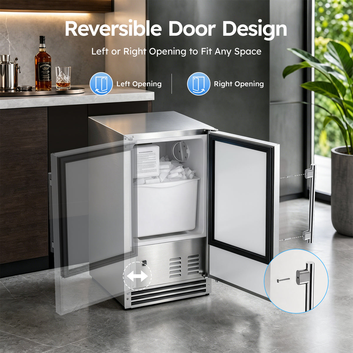 Ecojoy Under Counter Ice Maker Machine, 25 Lbs/24H Crescent Ice Machine No Drain Required, 22 Lbs Ice Storage, Built-in or Freestanding Ice Machine, Full Stainless Steel Ice Maker for Home Kitchen