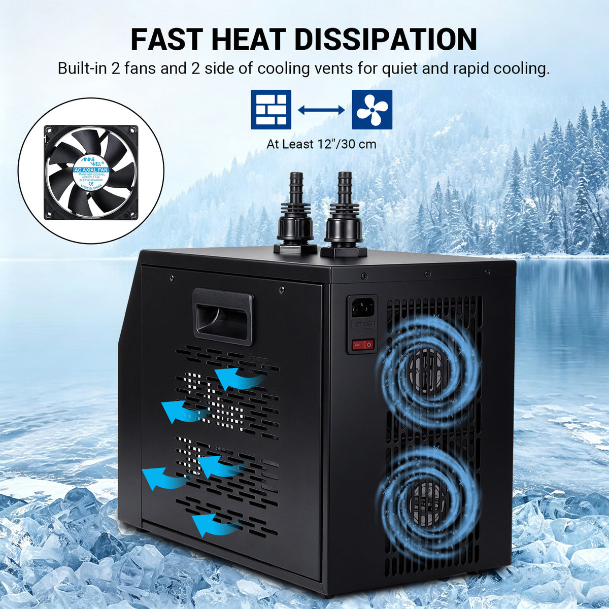 Ecojoy Aquarium Chiller 42 Gal, 1/10 HP Fish Tank Water Chiller Machine Hydroponic Cooling System with Effective Refrigeration Compressor and Upgraded LED display, for Axolotl Jellyfish