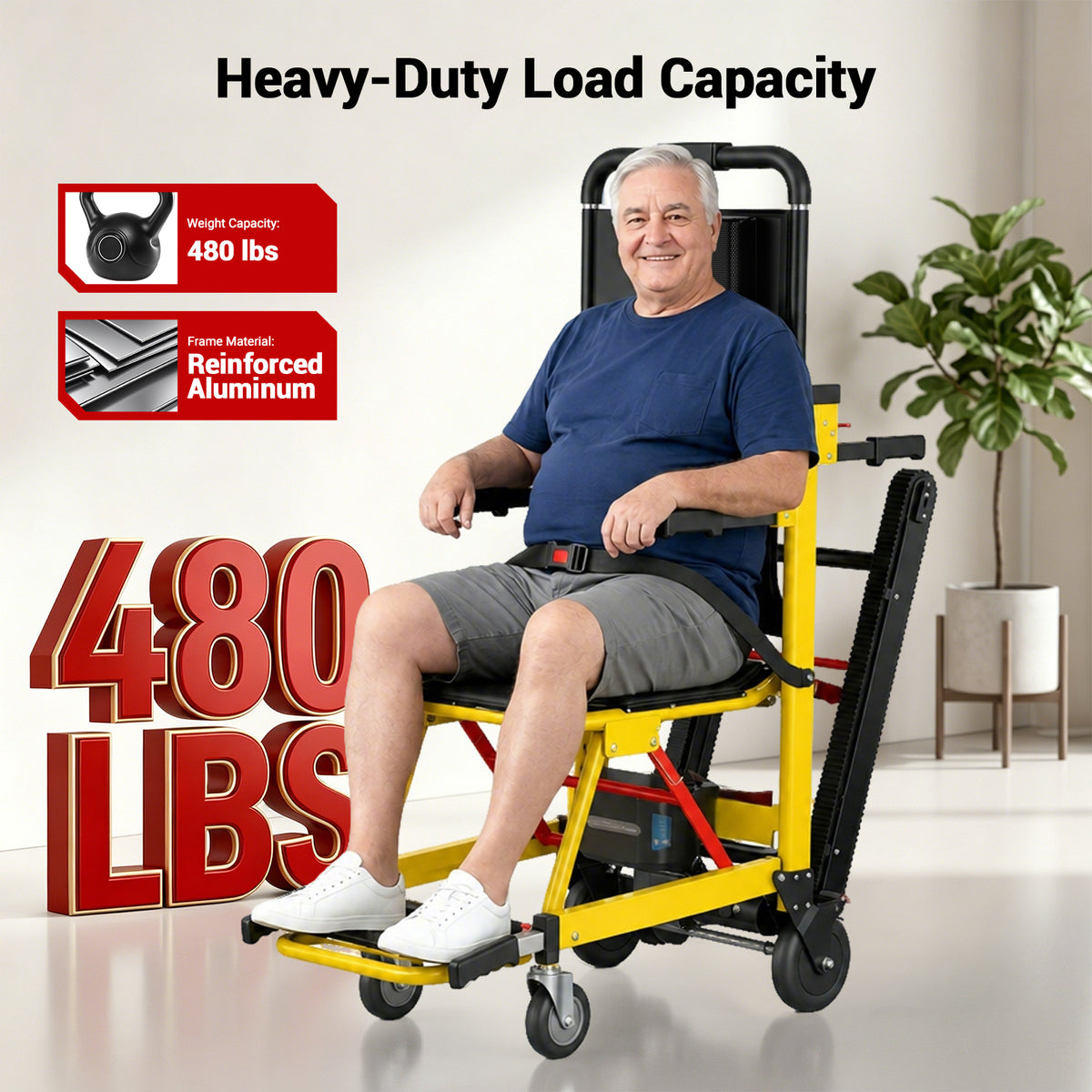 Ecojoy Portable Electric Chair - 440lbs Load Stair Climbing Wheelchair with Adjustable Backrest & Arms - Heavy Duty Assist Track Stair Chair for Adults Seniors