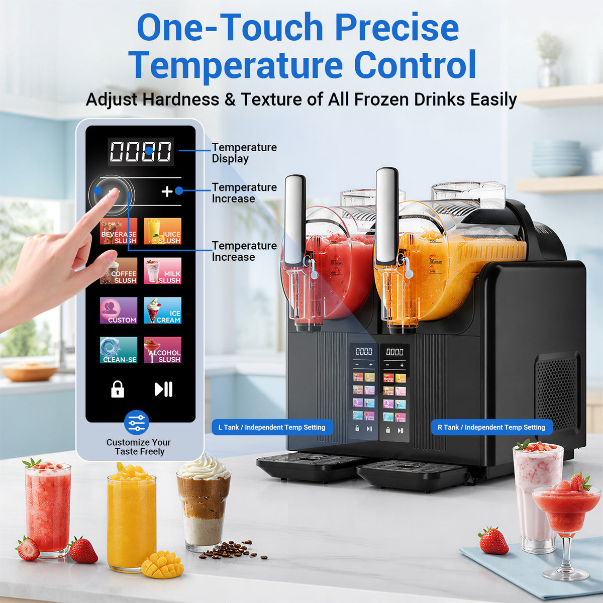Ecojoy 8-in-1 Commercial Slushie Maker & Frozen Drink Machine 2.4L*2 Stainless Steel Countertop Margarita Maker with Auto-Clean LED Display for Slush Ice Cream Cocktails Milkshakes Smoothies
