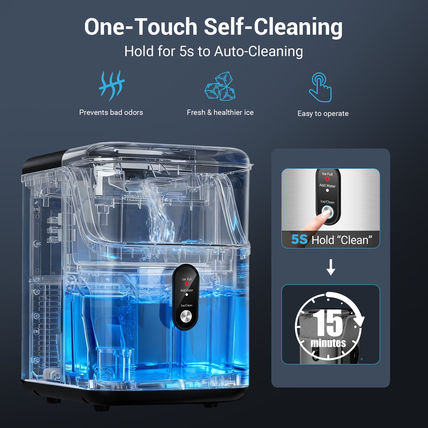 Ecojoy 35lbs/24H Nugget Ice Maker Countertop,Portable Ice Maker Machine with Auto-Cleaning, Black
