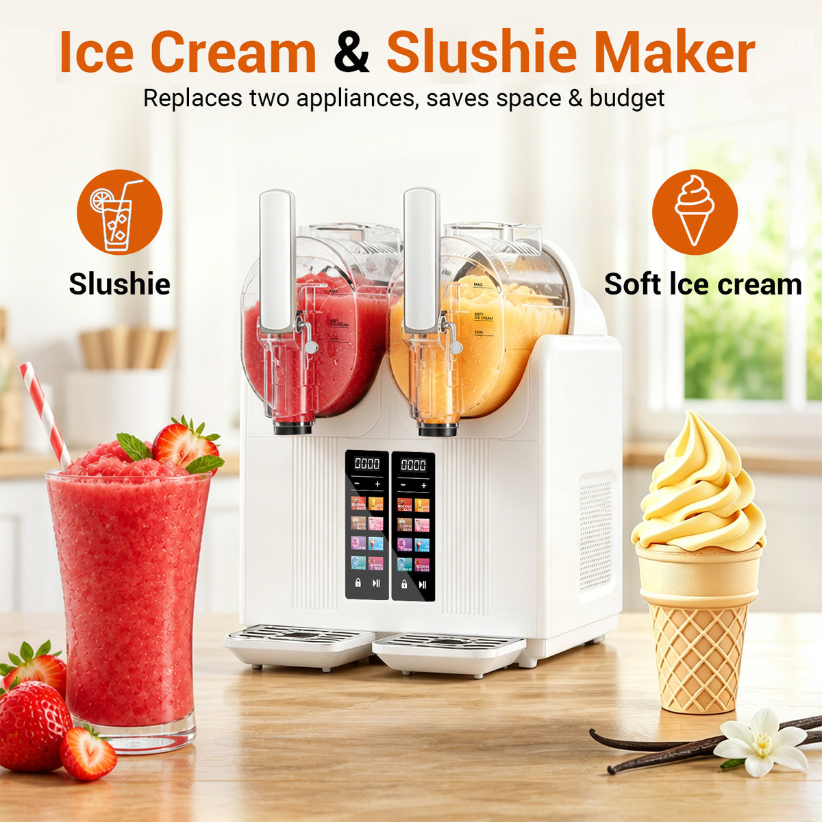 Ecojoy Slushy Maker, 8-in-1 Frozen Drink Maker, 2.4L*2 Slushie Machine with Fast 15-Min Freezing, Margarita Machine for Home Parties