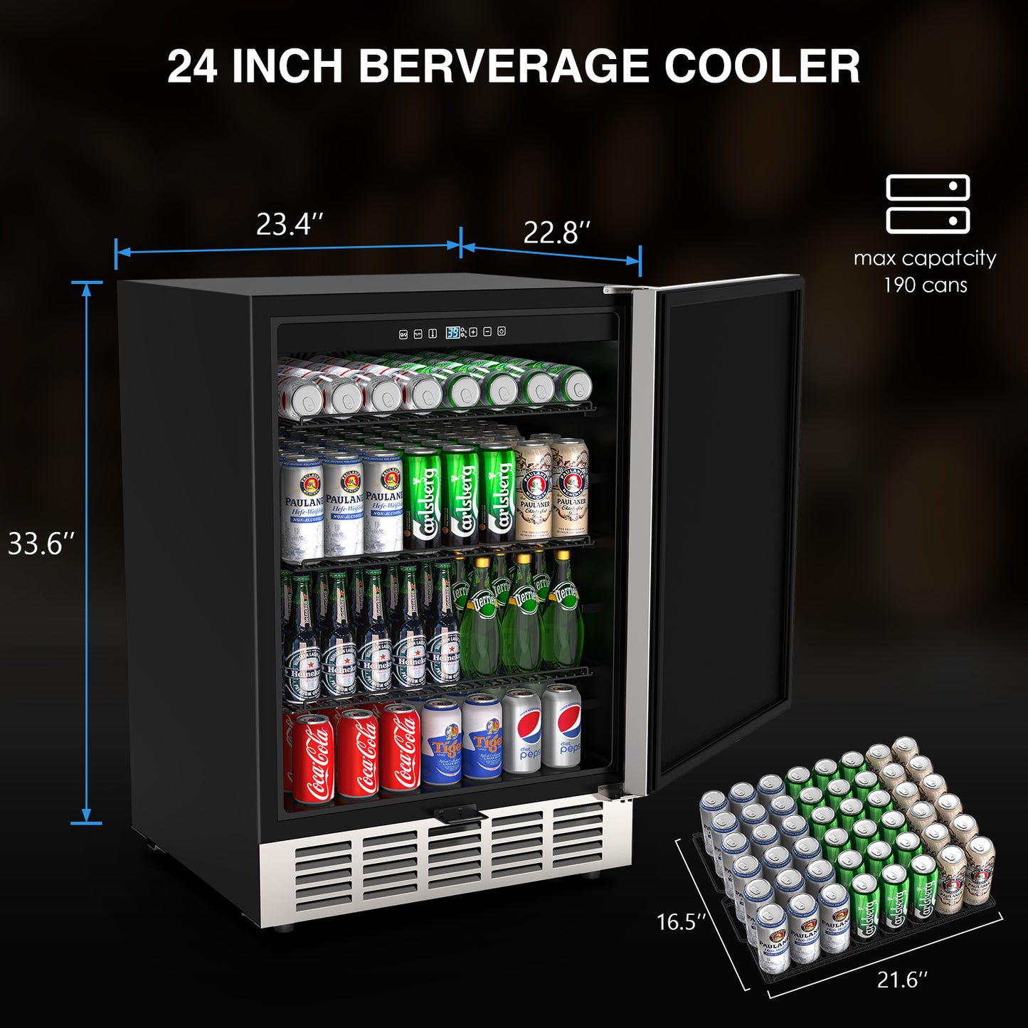 Outdoor Refrigerator 24'' Built-in Freestanding Compressor Beverage Fridge Refrigerator for Home/RV, Under counter Fridge Stainless Steel with Removable Shelves