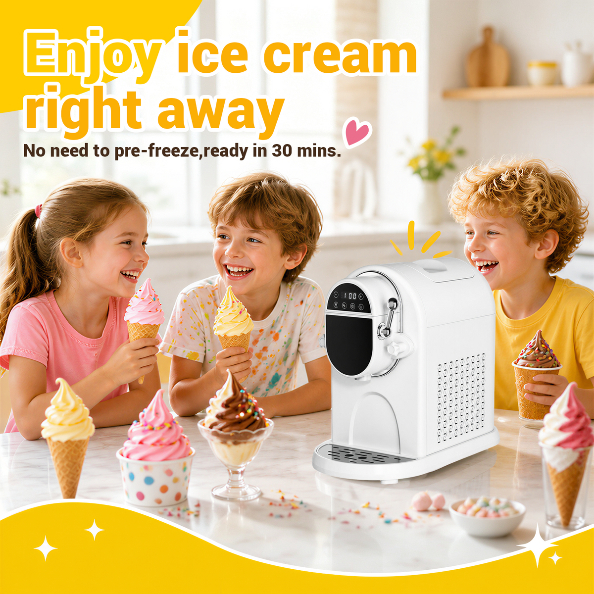 Ecojoy Soft Serve Ice Cream Machine 1.25Qt | No Pre-Freezing Countertop Ice Cream Maker for Home | Built-In Compressor | Adjustable Hardness, LED Display | Frozen Yogurt, Dairy Free