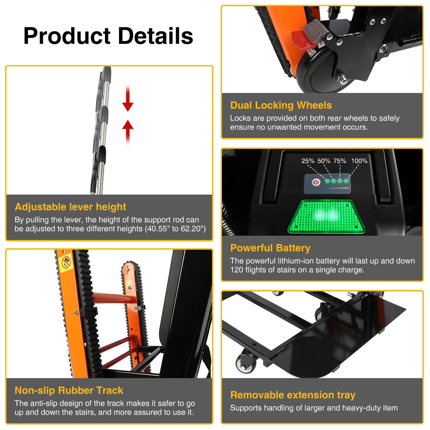 Electric Stair Climbing Hand Trucks, Dolly Cart 440lbs Max Load 120W Power Heavy Duty Folding Stair Climber Moving Cart with Motor Battery for Family Warehouse Logistics