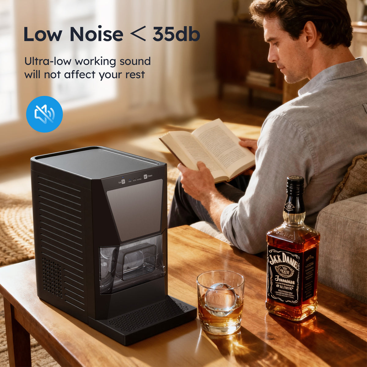 Ecojoy Ball Ice Maker Machine with Self-Cleaning Function - Makes Crystal Clear Ice Balls for Whiskey & Cocktails
