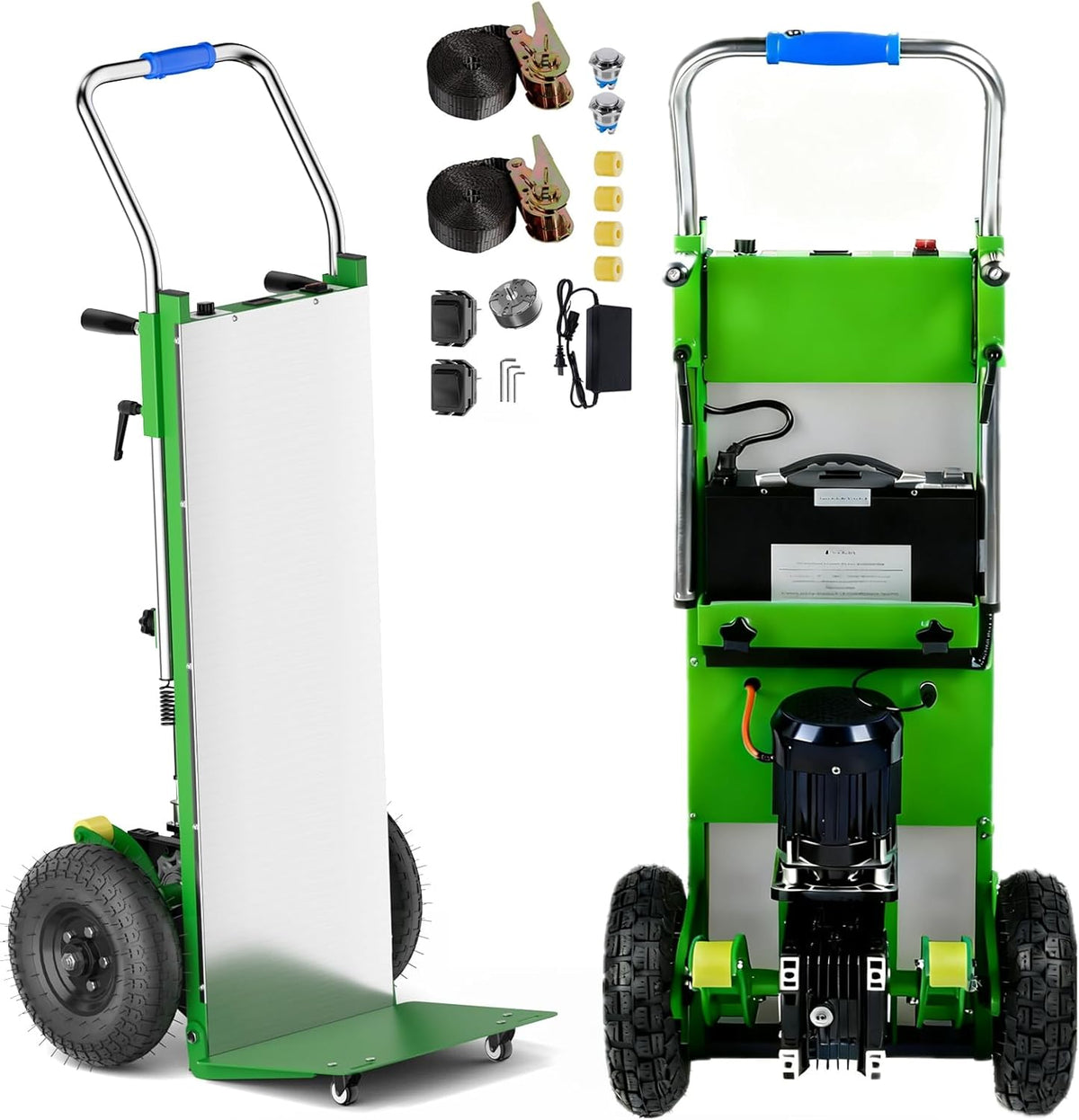 Ecojoy Electric Stair Climbing Dolly, Foldable Hand Truck with 1200W Motor | 4m Safety Rope, Large Load Capacity, Foldable Design, Powered Stair Climbing, Furniture & Warehouse Use, Green