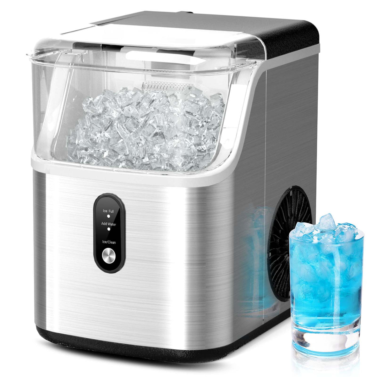 Ecojoy Countertop Chewable Nugget Ice Maker with 33lbs Daily Output, Quiet Operation & Portable Design for Home/Office Use