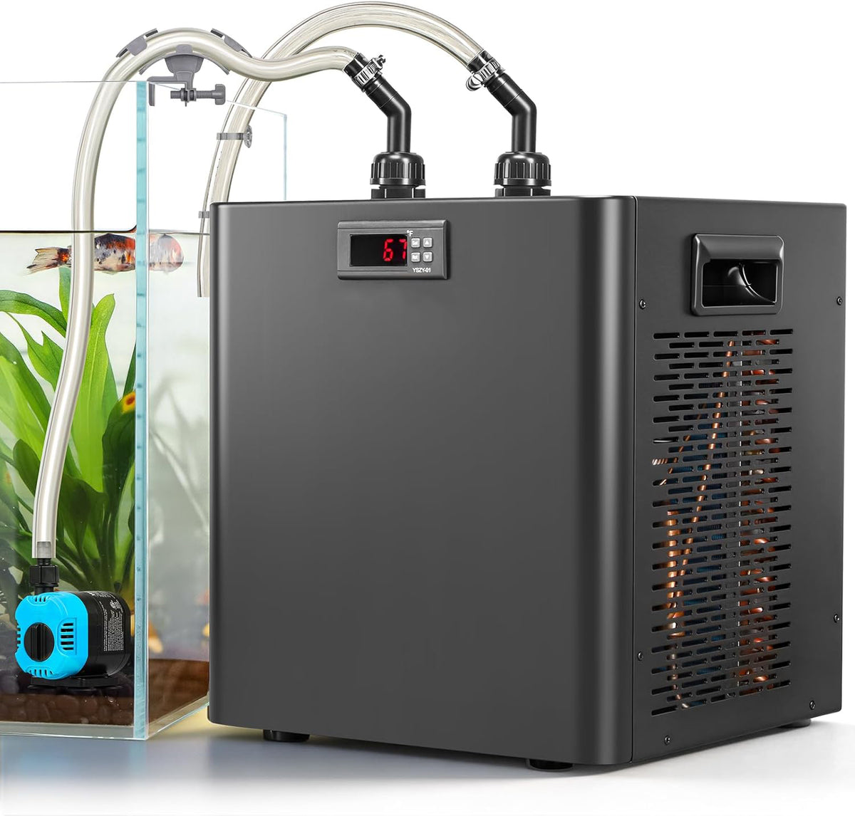 Ecojoy 1/2 HP Aquarium Chiller, Quiet Fish Tank Water Chiller 100-132 Gal Energy-Saving Aquarium Cooler with Pump & Tubing for Large Saltwater Freshwater Axolotl Coral Reef Hydroponic Systems