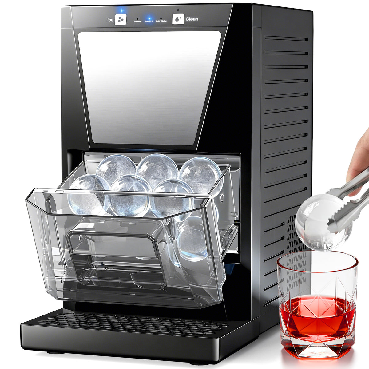 Ecojoy Ice Ball Maker, 2-Inch Clear Sphere Ice Maker, 100 PCS/Day Automatic Cleaning, Slow Melting Ice, Double Insulation, Countertop Design, Whiskey & Cocktails
