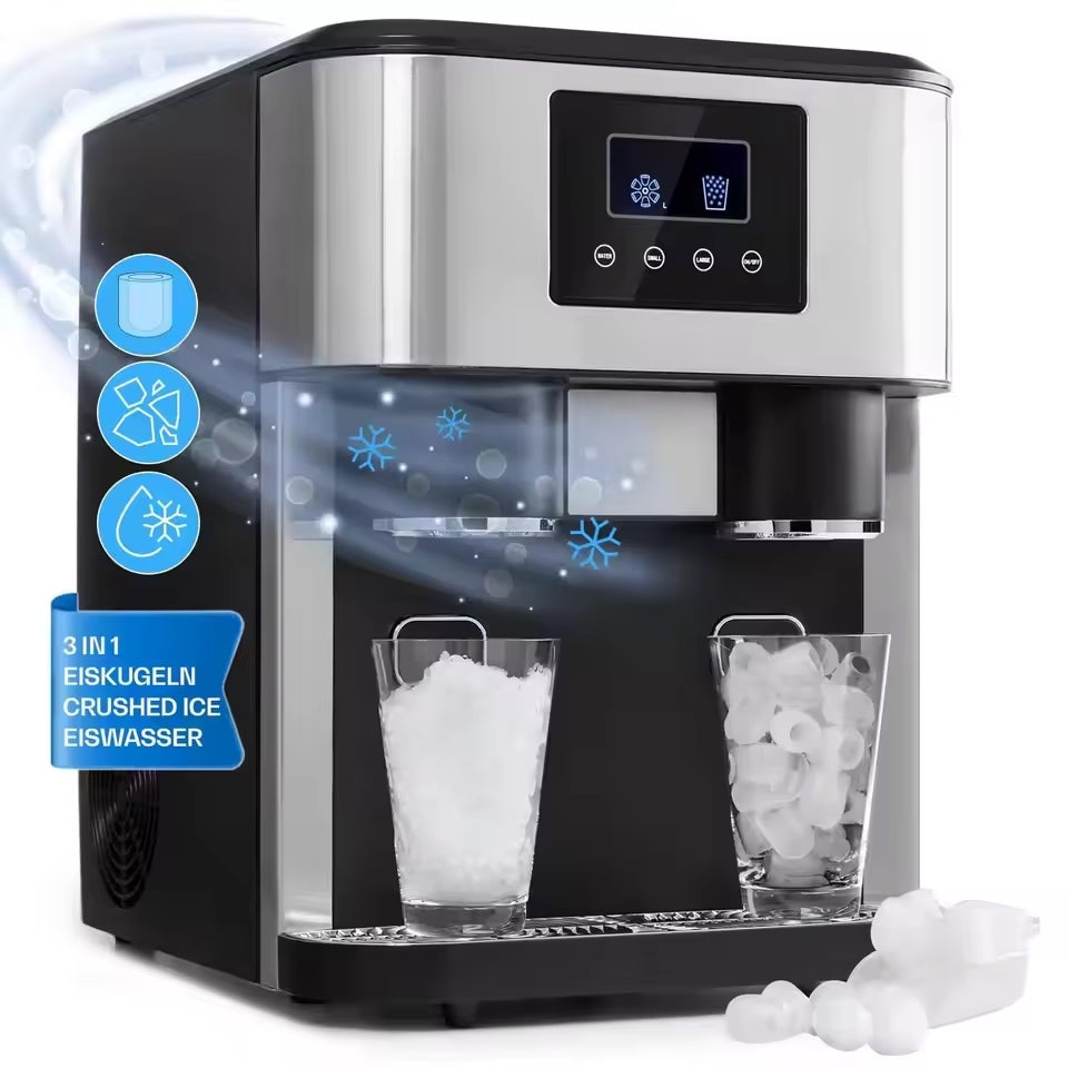 Ecojoy 3 in 1 Water Dispenser with Ice Maker Countertop, Bullet Ice, Crushed Ice, Water Cooler, 33Lbs/24H, 12 Ice Cube/6Min, Self-cleaning, 4Lbs Ice Storage, Home, Kitchen, Party, RV