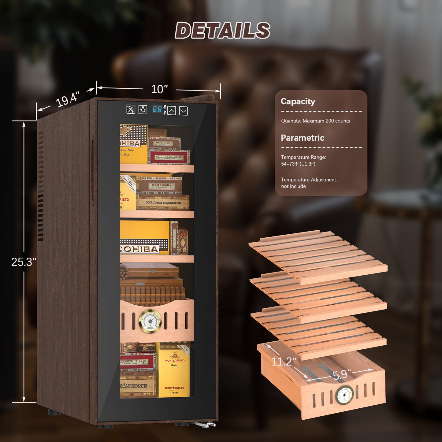 Ecojoy 35L Electric Cigar Humidor for 250 Counts With Cooling & Humidity Control System Spanish Cedar Wood Shelves,Gifts for Men