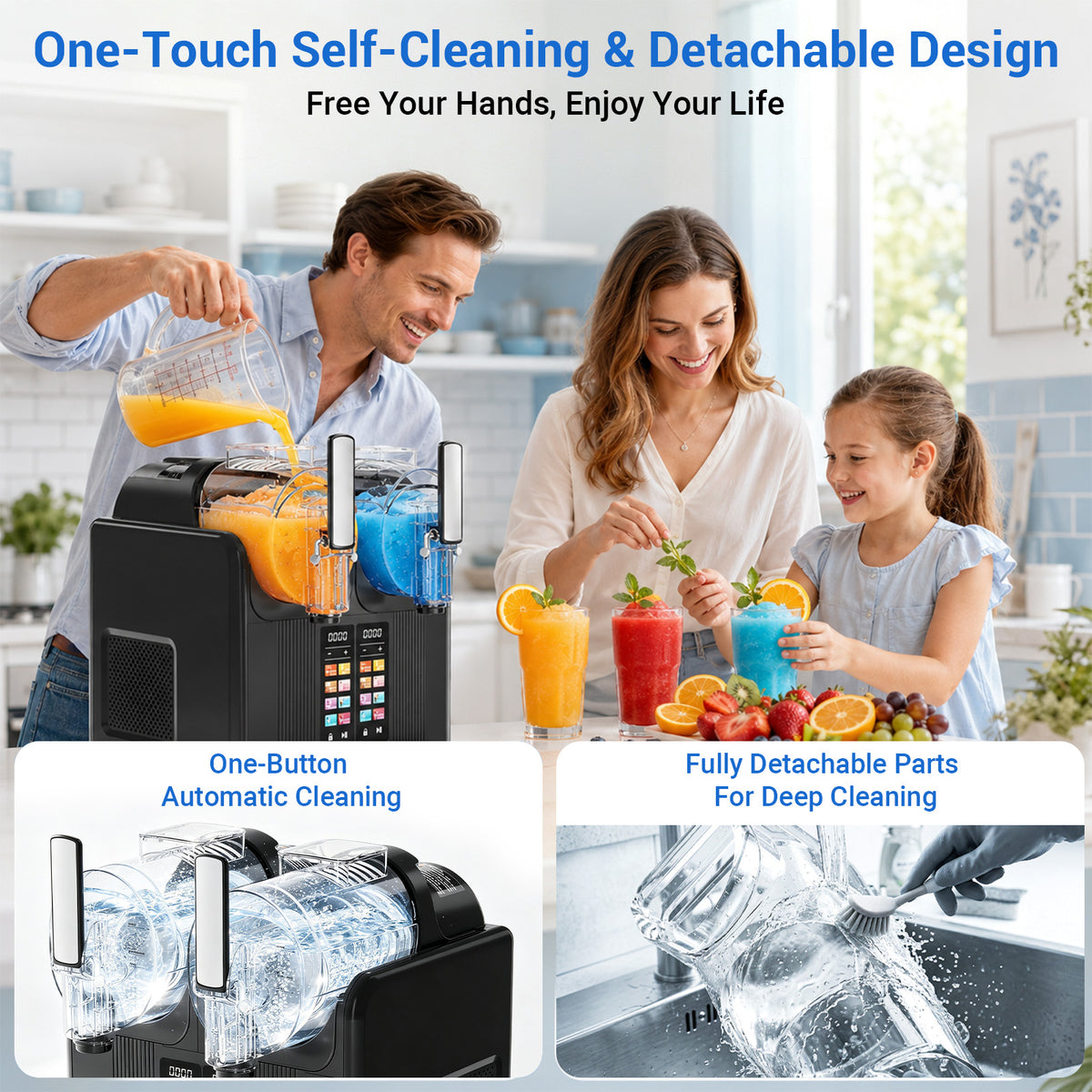 Ecojoy 8-in-1 Commercial Slushie Maker & Frozen Drink Machine 2.4L*2 Stainless Steel Countertop Margarita Maker with Auto-Clean LED Display for Slush Ice Cream Cocktails Milkshakes Smoothies