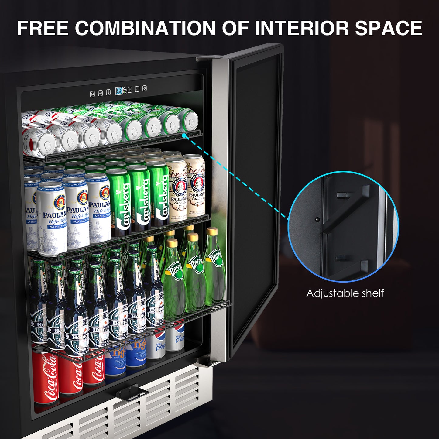 Outdoor Refrigerator 24'' Built-in Freestanding Compressor Beverage Fridge Refrigerator for Home/RV, Under counter Fridge Stainless Steel with Removable Shelves