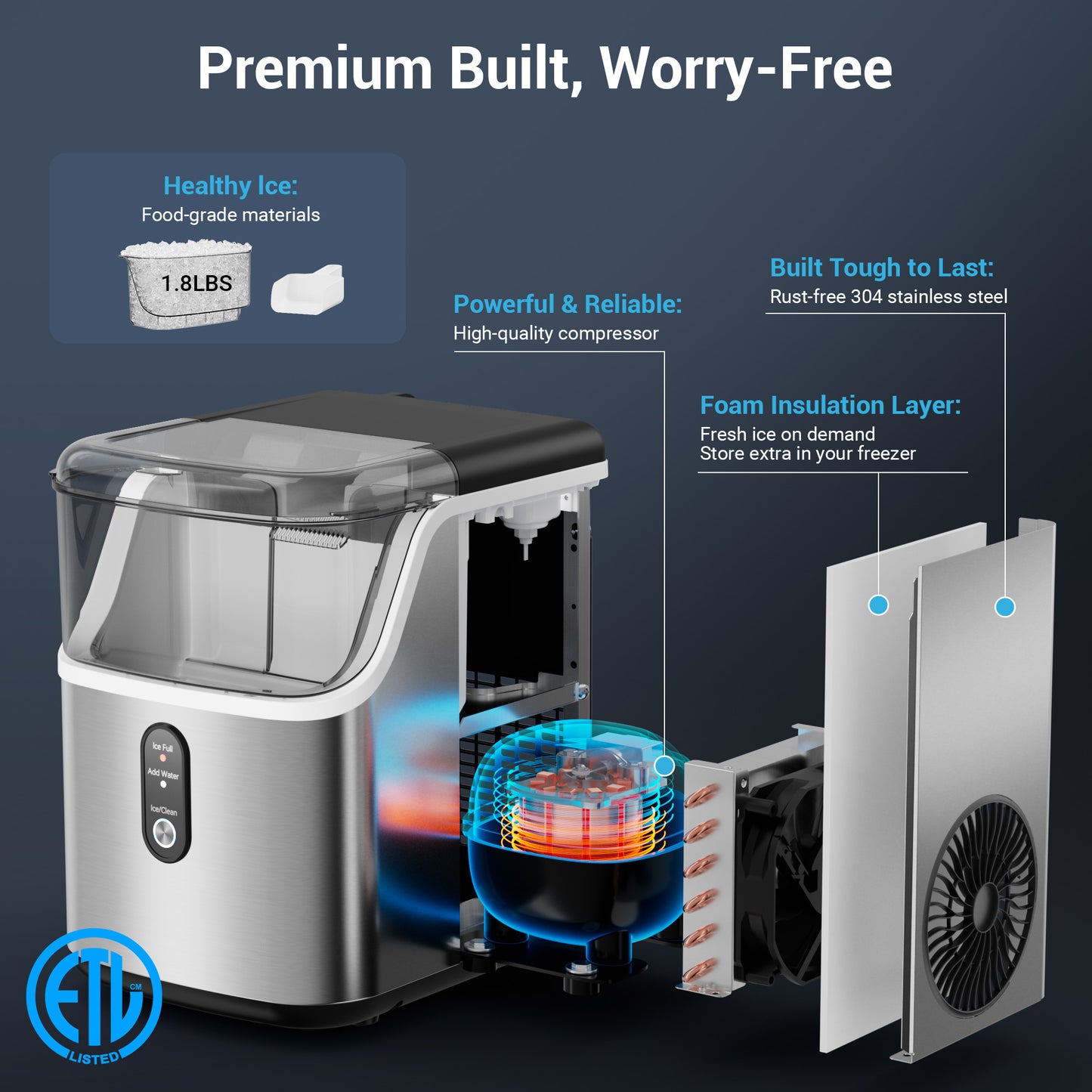 Ecojoy 35lbs/24H Nugget Ice Maker Countertop,Portable Ice Maker Machine with Auto-Cleaning, Black