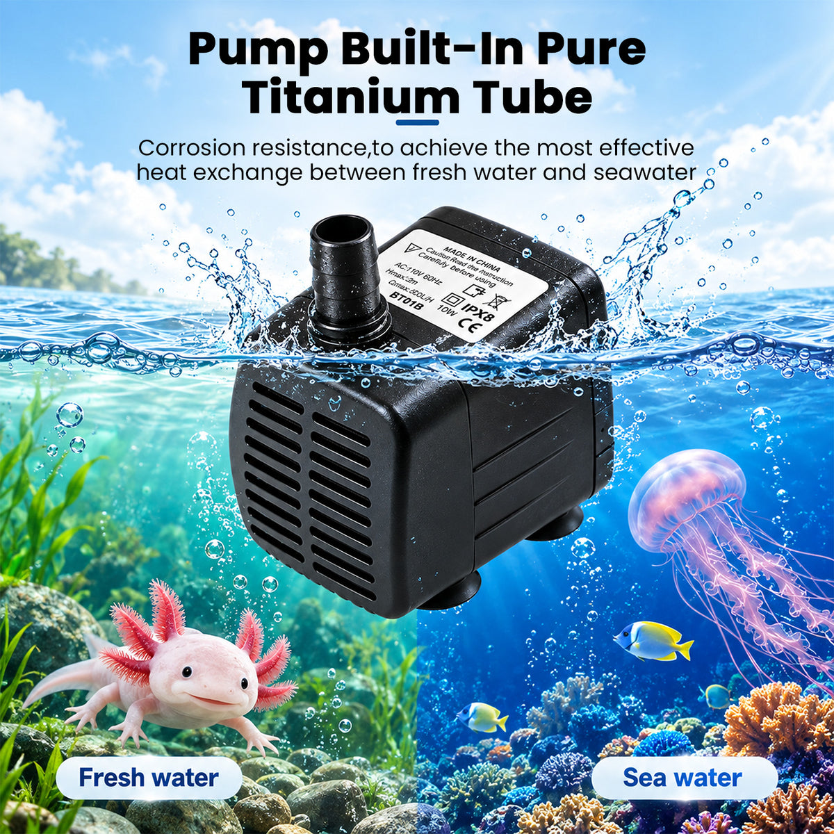 Ecojoy 1/2 HP Aquarium Chiller, Quiet Fish Tank Water Chiller 100-132 Gal Energy-Saving Aquarium Cooler with Pump & Tubing for Large Saltwater Freshwater Axolotl Coral Reef Hydroponic Systems