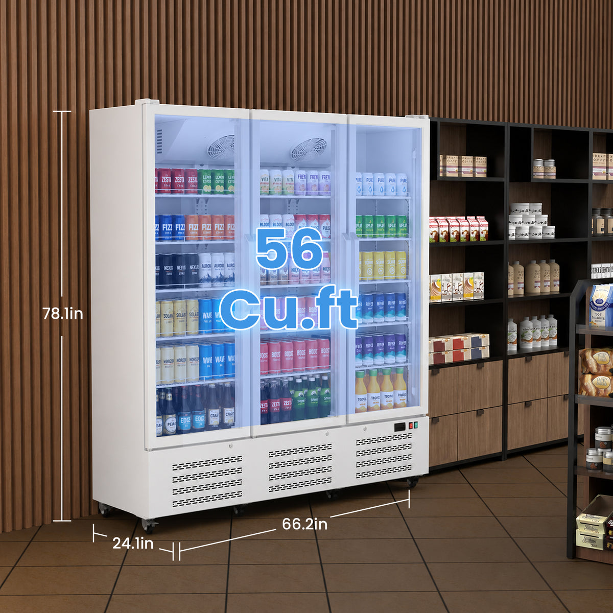 Ecojoy 56 Cu. Ft. Commercial Beverage Refrigerator, Triple Glass Door Display Cooler with 15 adjustable shelves, Door Lock, For Shop Restaurant bar, Upright Merchandiser, Digital Temperature Control
