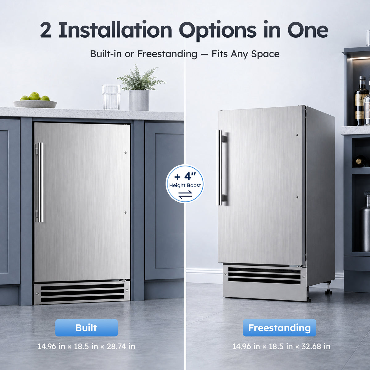 Ecojoy Under Counter Ice Maker Machine, 25 Lbs/24H Crescent Ice Machine No Drain Required, 22 Lbs Ice Storage, Built-in or Freestanding Ice Machine, Full Stainless Steel Ice Maker for Home Kitchen