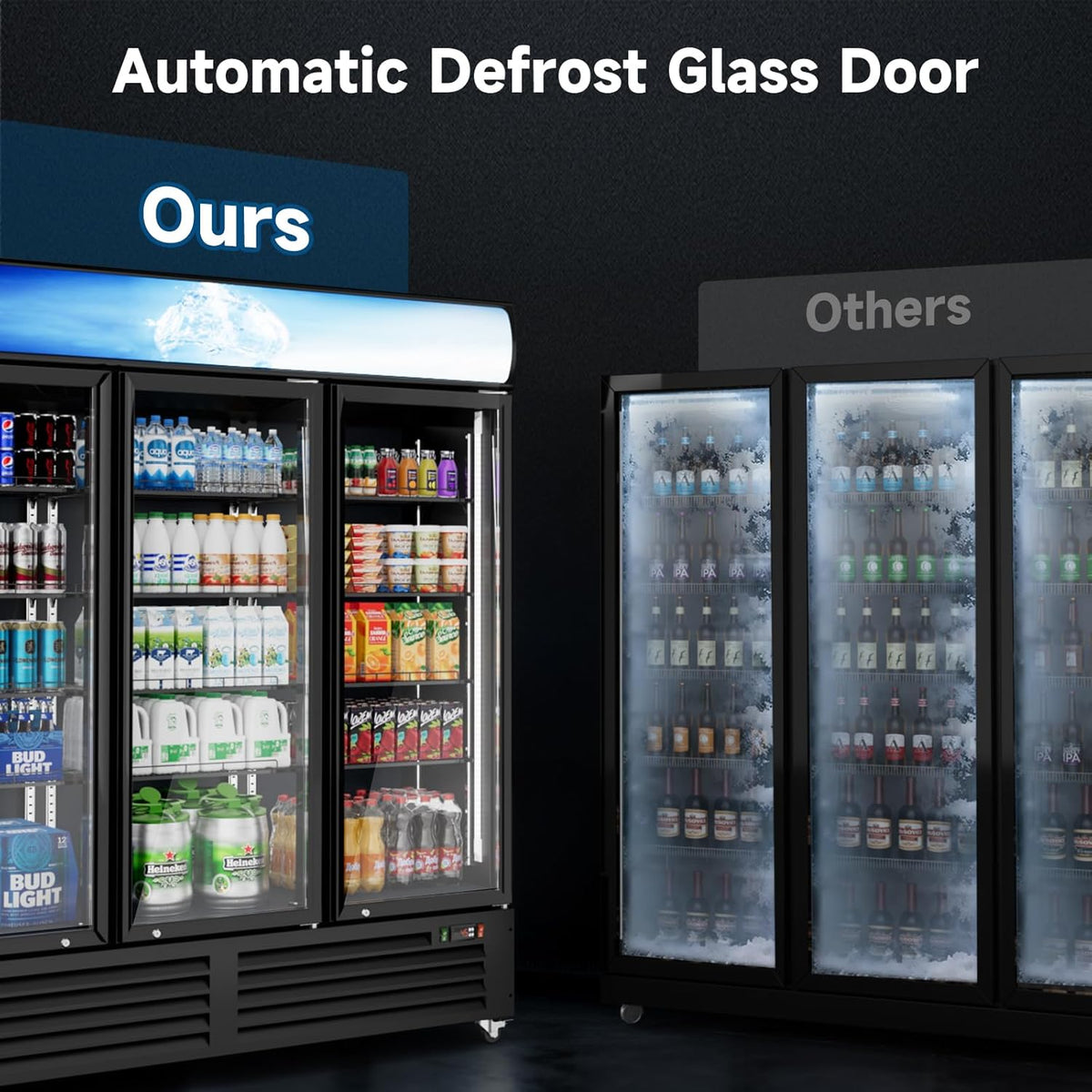 Ecojoy 56 Cu.Ft Merchandiser Cooler, 3 Doors Commercial Display Fridge Beverage Refrigerator with Adjustable Shelves, LED Lighting，32-50°F, Lockable Doors & Braked Casters for Store, Shop, Office