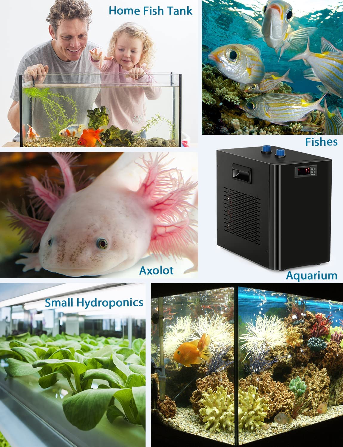 Ecojoy Aquarium Water Chiller 75GAL 1/3HP Fish Tank Chiller, 300L Cooling System with Quiet Design Compressor Refrigeration
