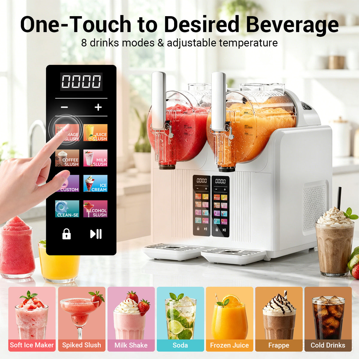 Ecojoy Slushie Machine No Ice Needed, 54oz X 2 Liquid Capacity Frozen Drink Maker & Slushy Machine, Soft Serve Ice Cream Maker with 8 Presets, Perfect for Frozen Margaritas, Frappes, Smoothies