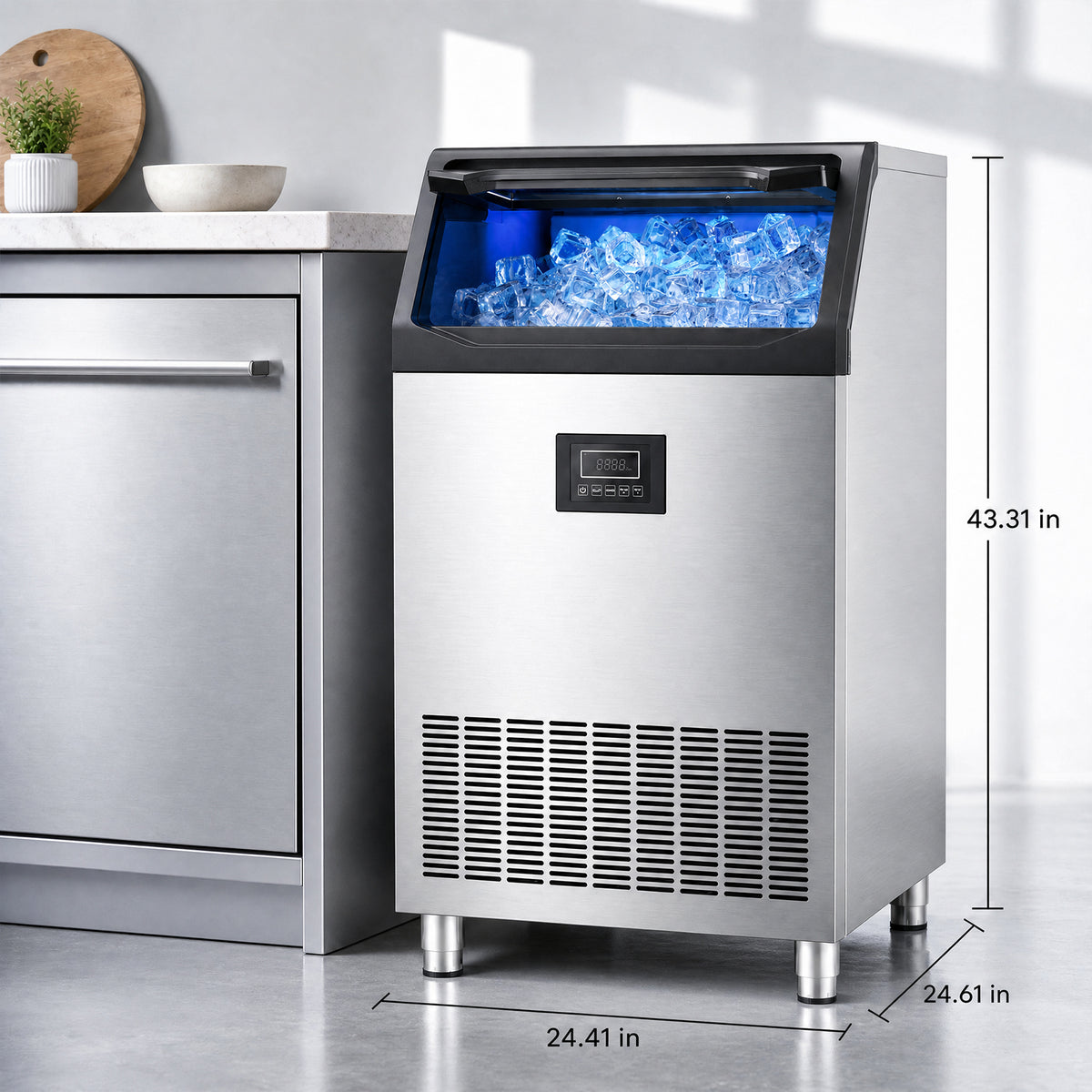 Ecojoy Commercial Ice Maker 500Lbs/24H with 125LBS Large Storage, 162 Ice Cubes in 7-23min, Auto Cleaning & Timing Function, Under Counter/Freestanding, Cube Ice Maker for Bar Cafe Restaurant, Silver