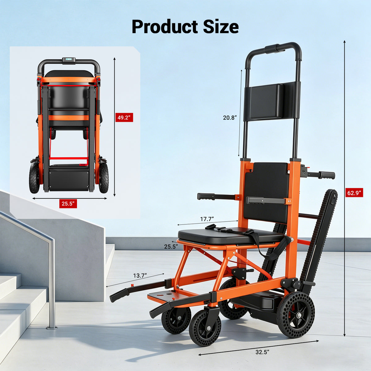 Ecojoy Power Stair Climbing Wheelchair, Electric Mobile Wheel Chair with Comfortable Soft Cushion for Seniors, Heavy Duty Motorized Wheelchair with 480 LBS Load Capacity, Foldable