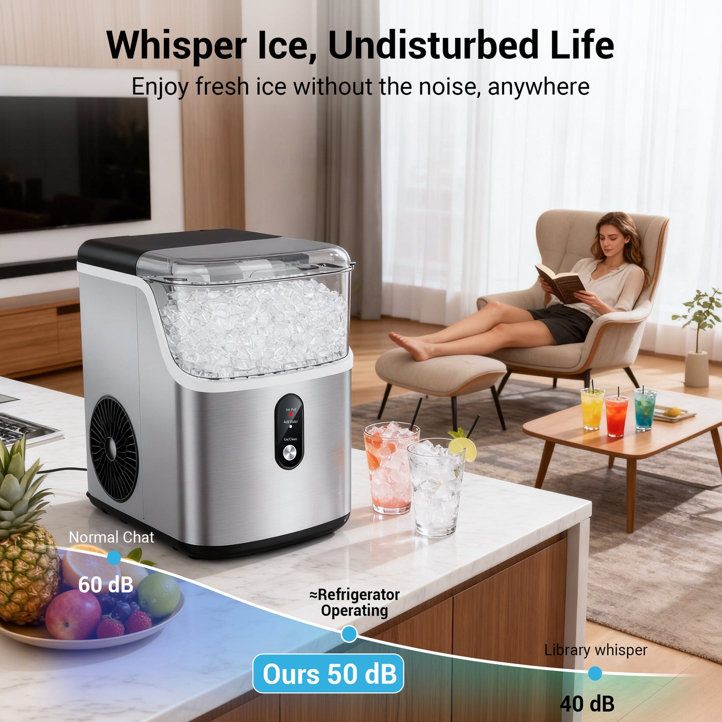 Ecojoy 35lbs/24H Nugget Ice Maker Countertop,Portable Ice Maker Machine with Auto-Cleaning, Black