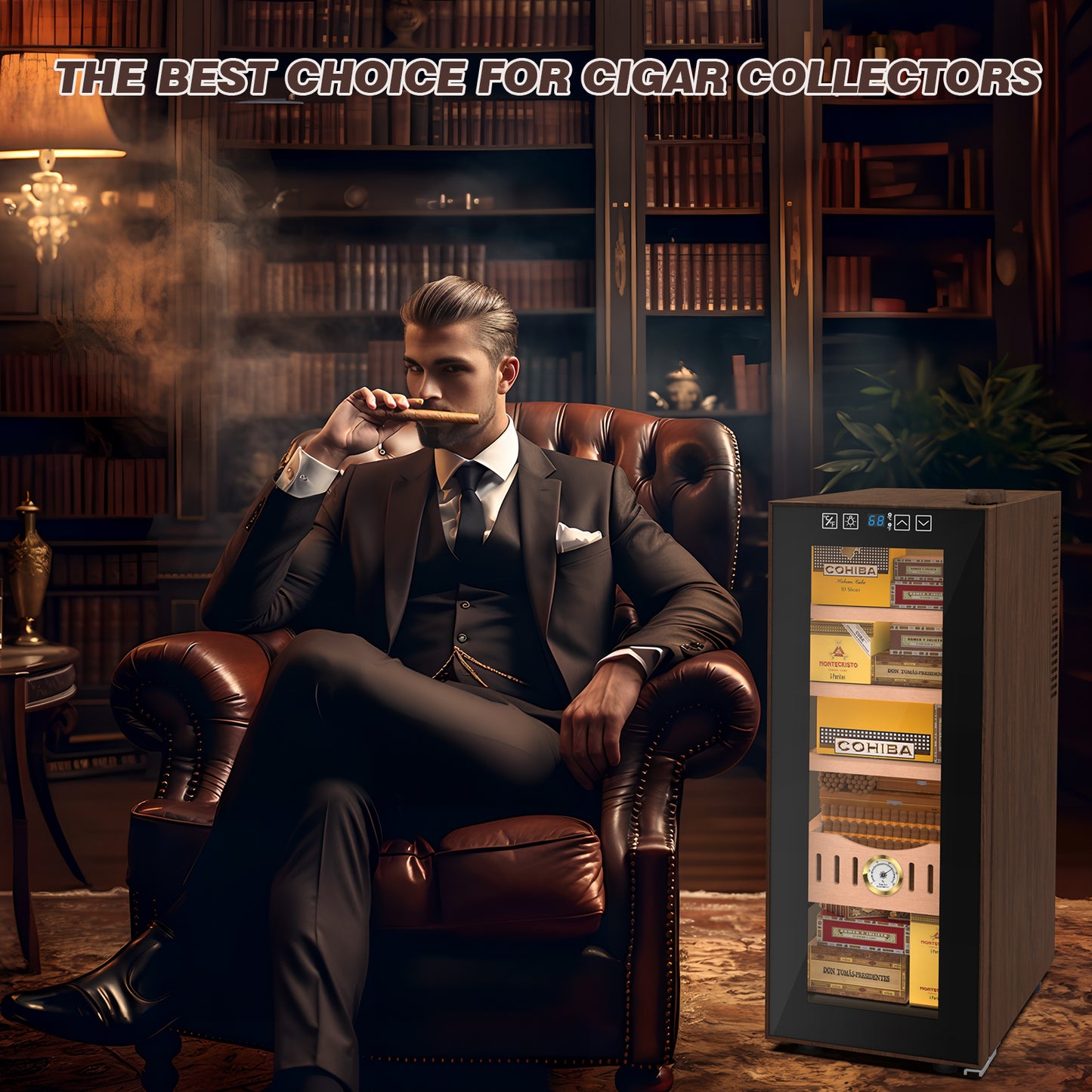 Ecojoy 35L Electric Cigar Humidor for 250 Counts With Cooling & Humidity Control System Spanish Cedar Wood Shelves,Gifts for Men