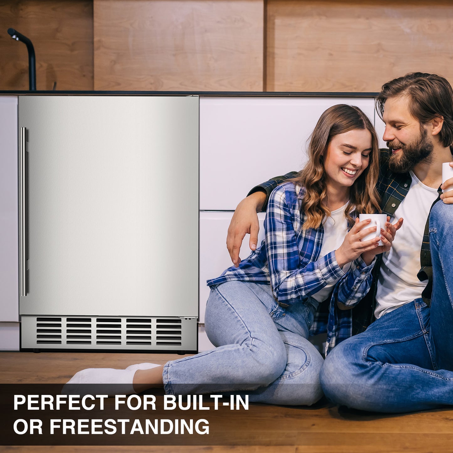Outdoor Refrigerator 24'' Built-in Freestanding Compressor Beverage Fridge Refrigerator for Home/RV, Under counter Fridge Stainless Steel with Removable Shelves