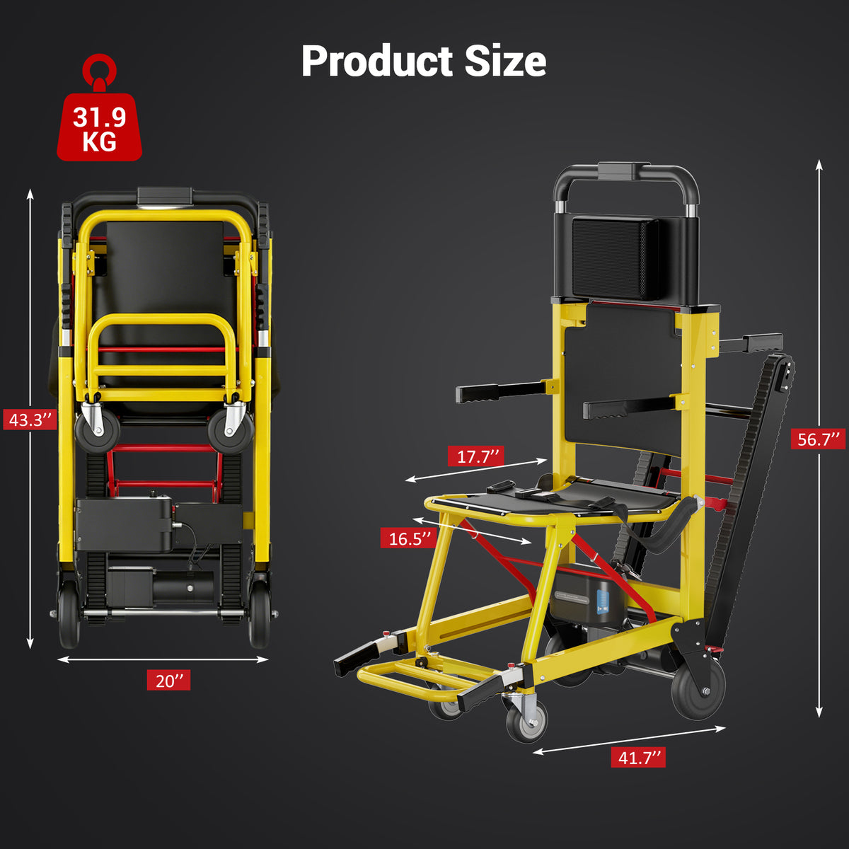Ecojoy Portable Electric Chair - 440lbs Load Stair Climbing Wheelchair with Adjustable Backrest & Arms - Heavy Duty Assist Track Stair Chair for Adults Seniors