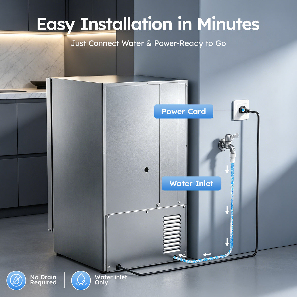Ecojoy Under Counter Ice Maker Machine, 25 Lbs/24H Crescent Ice Machine No Drain Required, 22 Lbs Ice Storage, Built-in or Freestanding Ice Machine, Full Stainless Steel Ice Maker for Home Kitchen