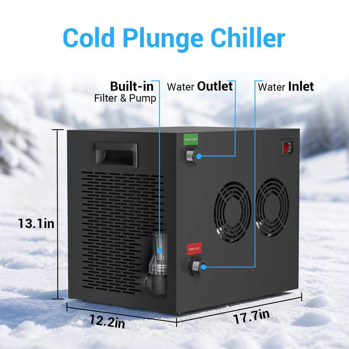 Ecojoy Aquarium Chiller, 1/3 HP Ice Bath Cold Plunge Chiller with Filter and Water Pump, Water Chiller for for Axolotl & Tubs