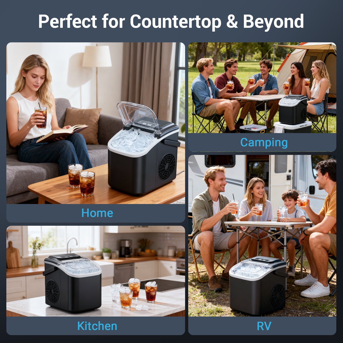 Ecojoy Countertop Ice Maker with Handle,Portable Ice Machine with Basket and Scoop, 8 Bullet Ice In 6 Mins, 26Lbs/24H, Self-Cleaning