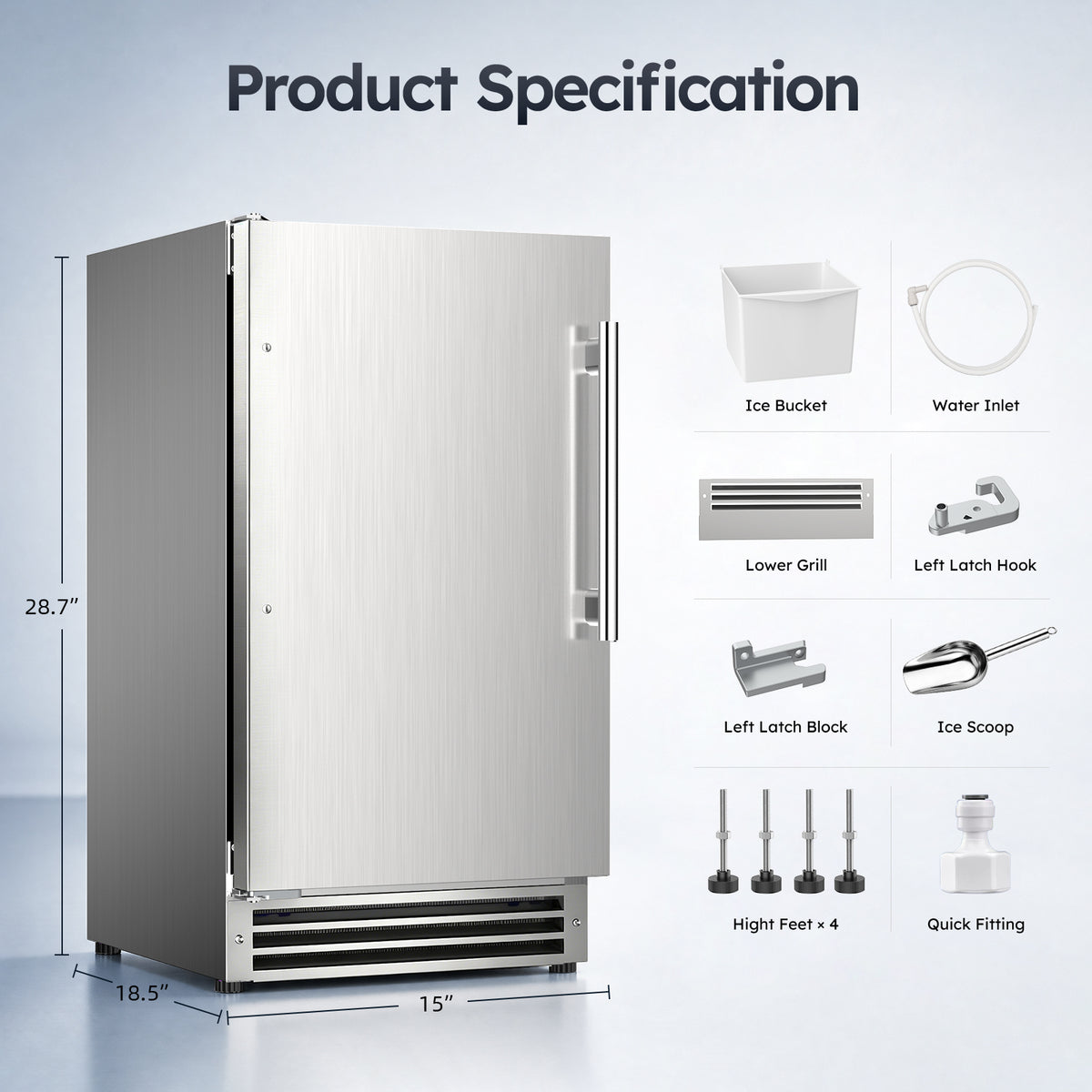 Ecojoy Under Counter Ice Maker Machine, 25 Lbs/24H Crescent Ice Machine No Drain Required, 22 Lbs Ice Storage, Built-in or Freestanding Ice Machine, Full Stainless Steel Ice Maker for Home Kitchen