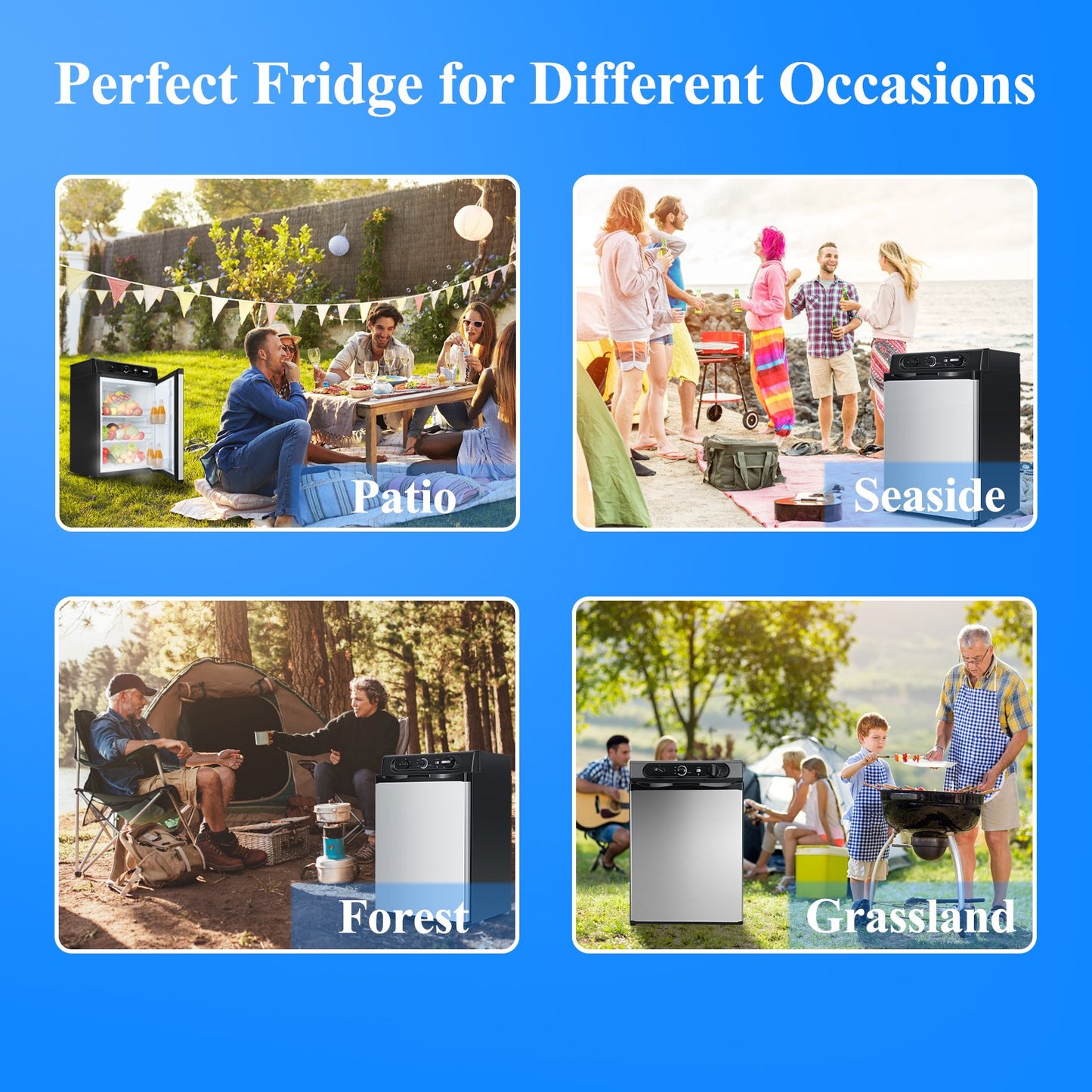 Propane Refrigerator, 3 Way 2.1 Cu.Ft Camper Gas Refrigerator, 120V 12V Quiet Outdoor Camper RV Fridge for Semi Truck, Truck, Camper Van, Boat and Garage