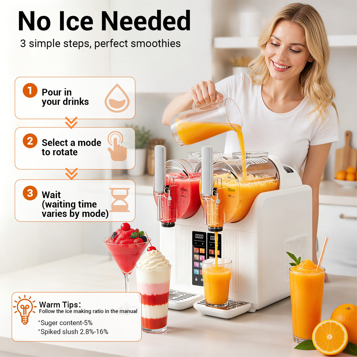 Ecojoy Slushie Machine No Ice Needed, 54oz X 2 Liquid Capacity Frozen Drink Maker & Slushy Machine, Soft Serve Ice Cream Maker with 8 Presets, Perfect for Frozen Margaritas, Frappes, Smoothies