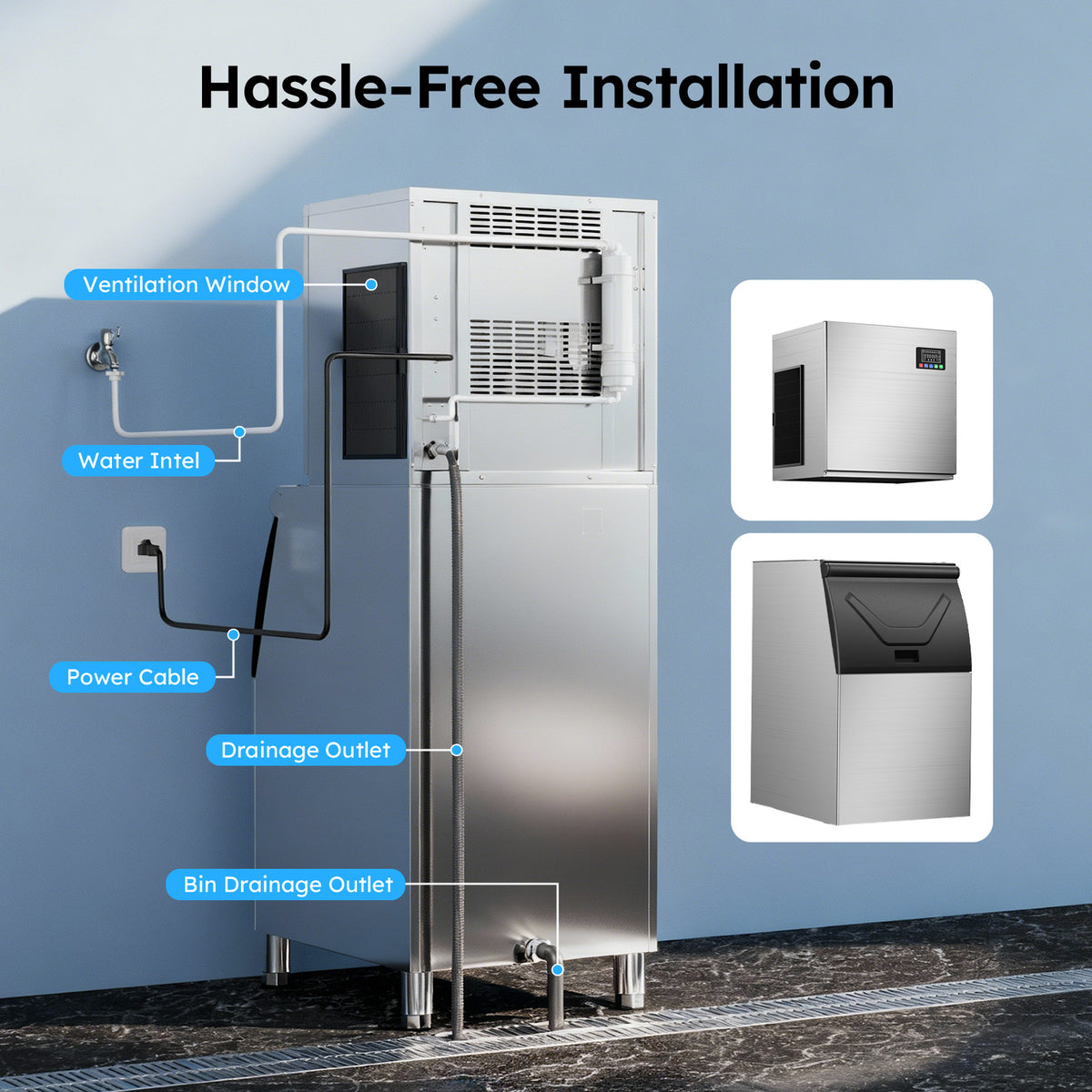 Ecojoy 550 lbs/24H Commercial Ice Maker Machine with 400 lbs Storage Bin, Self-Cleaning Mode, Built-In Water Filter, 30-Level Ice Thickness Control for Restaurant, Bar, Hotel and Industrial Use