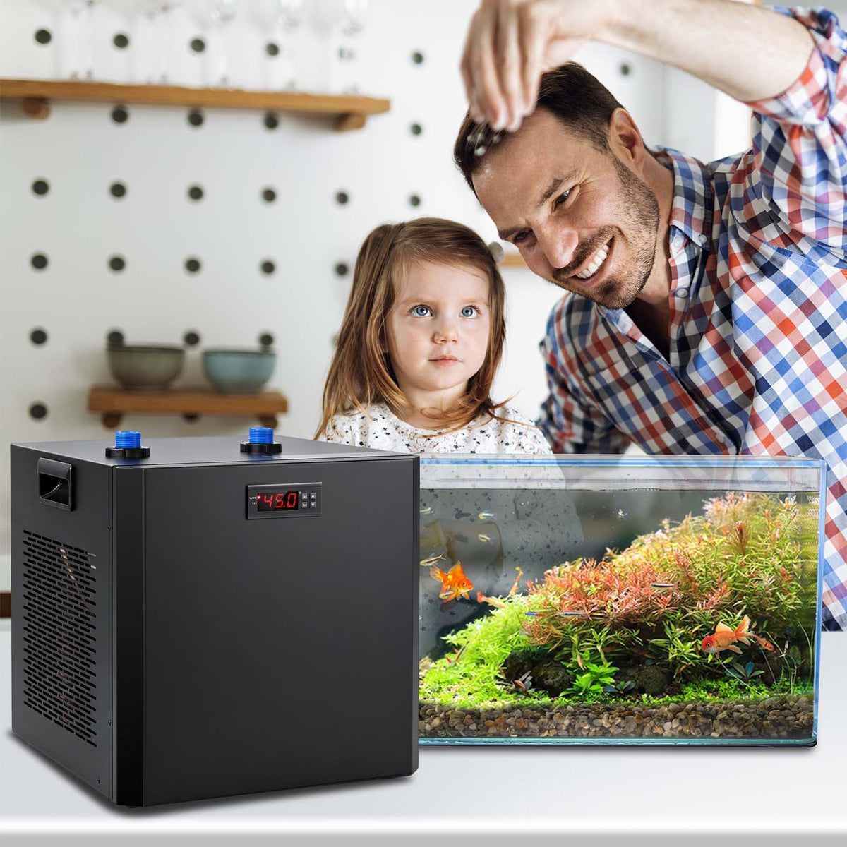 Ecojoy 1/2 HP Aquarium Chiller, Quiet Fish Tank Water Chiller 100-132 Gal Energy-Saving Aquarium Cooler with Pump & Tubing for Large Saltwater Freshwater Axolotl Coral Reef Hydroponic Systems